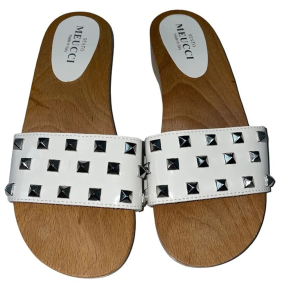 Sesto Meucci White Leather Studs Sandals Size 8